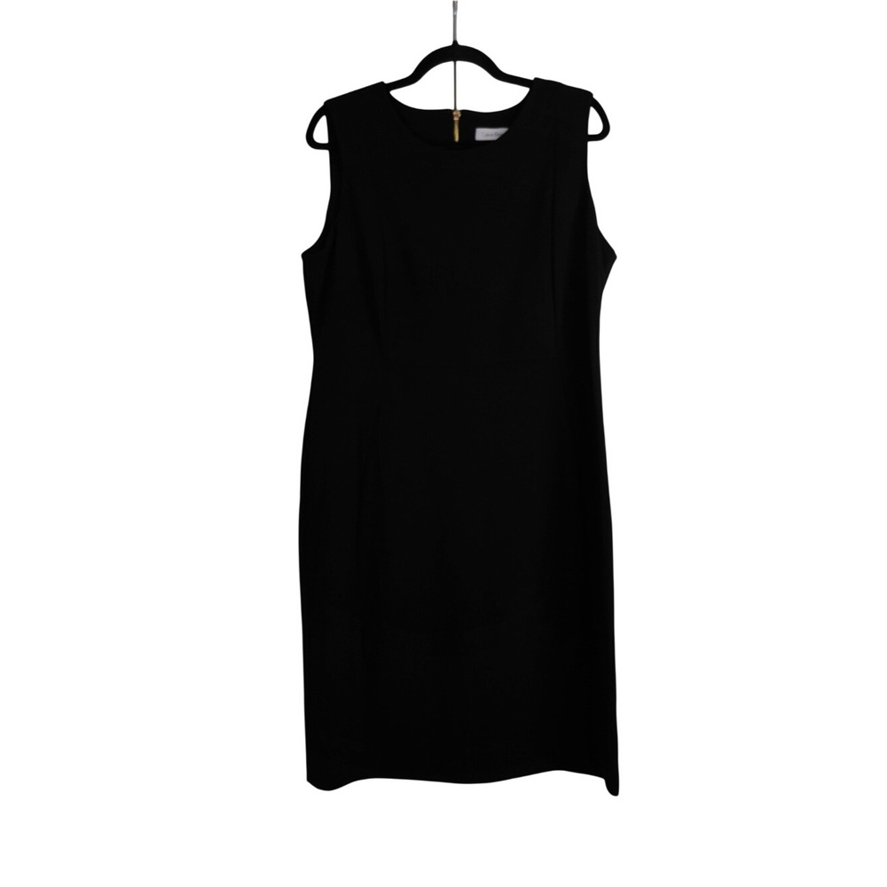 Calvin Klein Black Scoop Neck Sheath‎ Dress Size 16 Gold Zipper